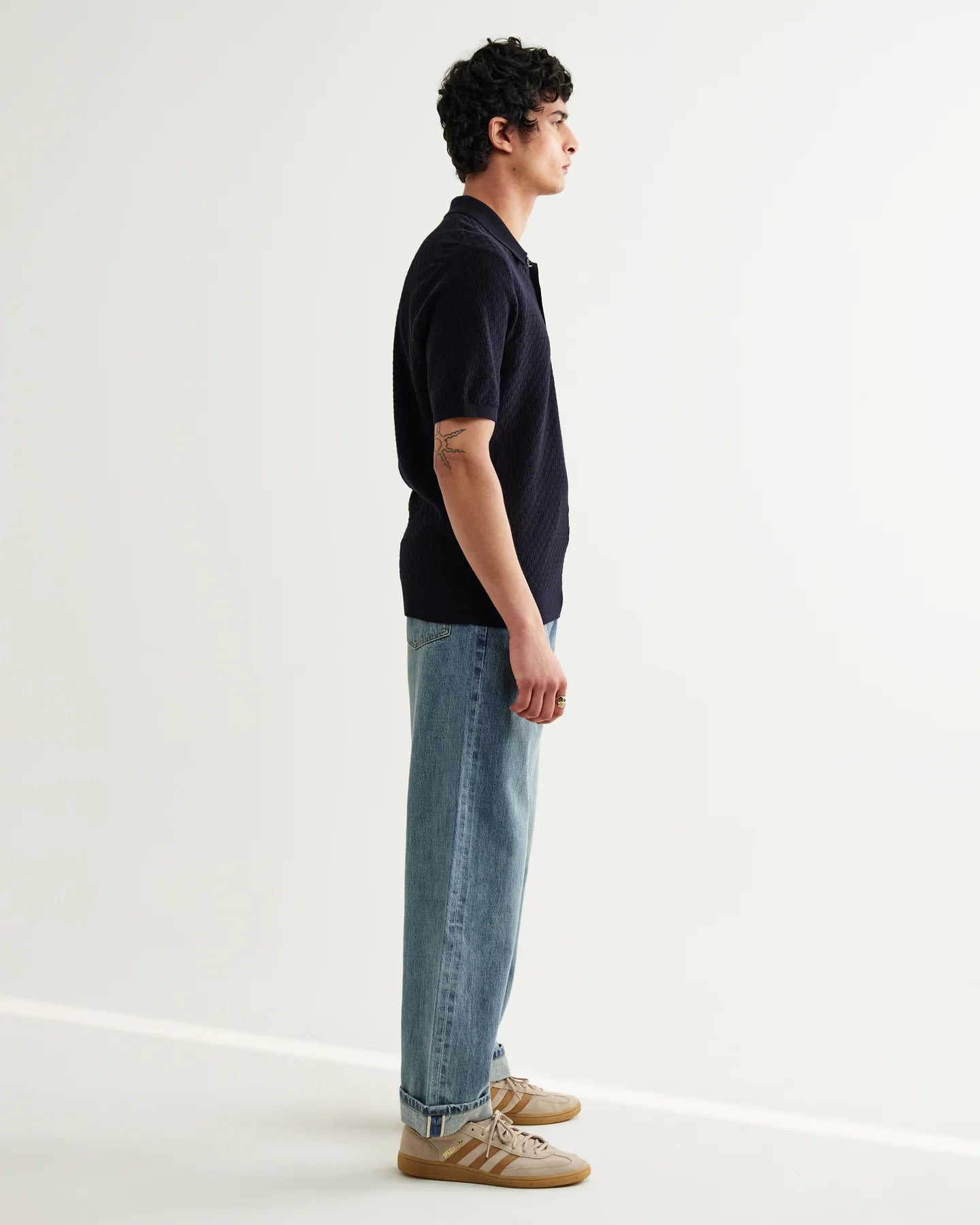 Naples Retro Diamond Knitted Polo - Navy