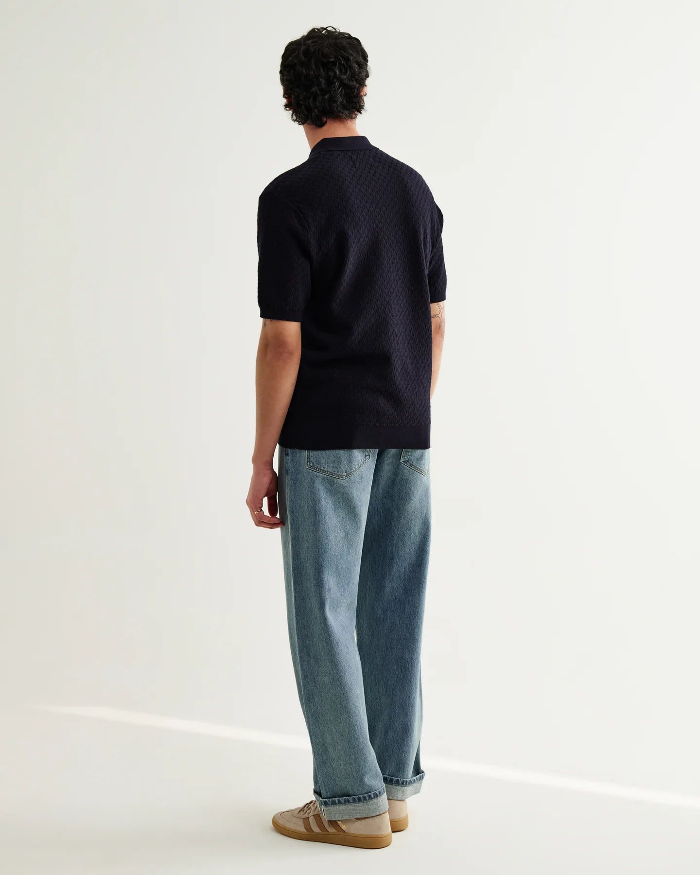 Naples Retro Diamond Knitted Polo - Navy