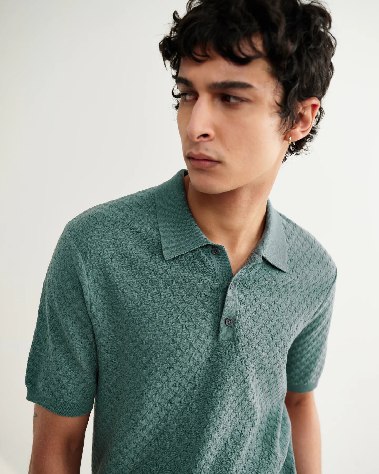 Naples Retro Diamond Knitted Polo - Sea Green