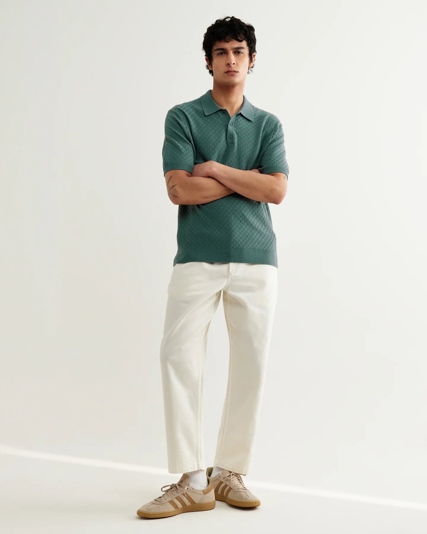 Naples Retro Diamond Knitted Polo - Sea Green