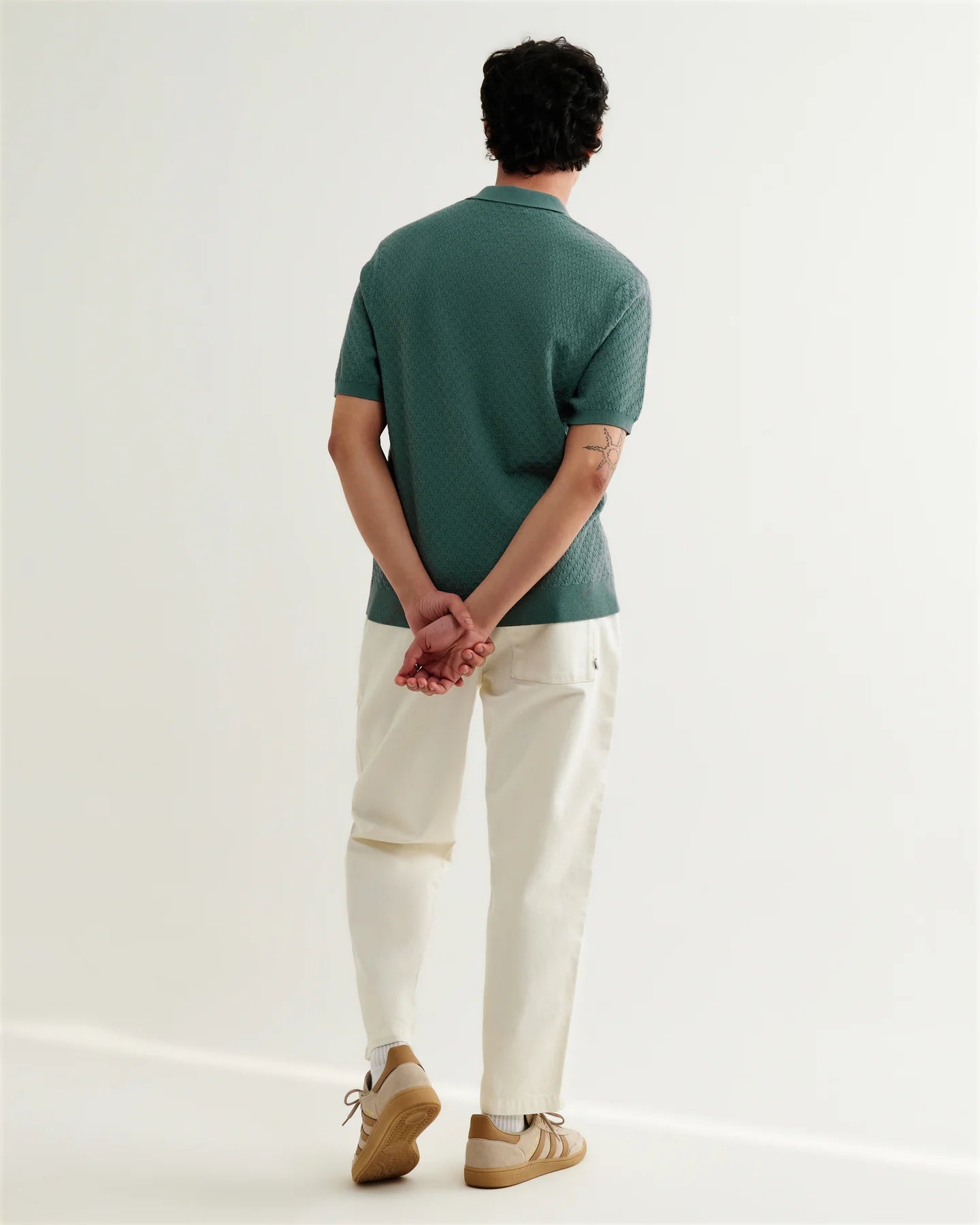 Naples Retro Diamond Knitted Polo - Sea Green