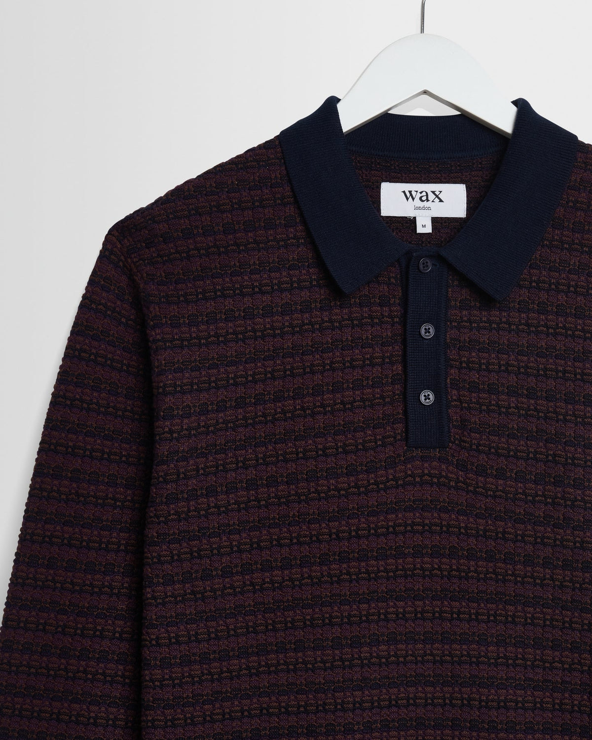 Oban - Geometric Long-Sleeve Knitted Polo - Brown And Navy