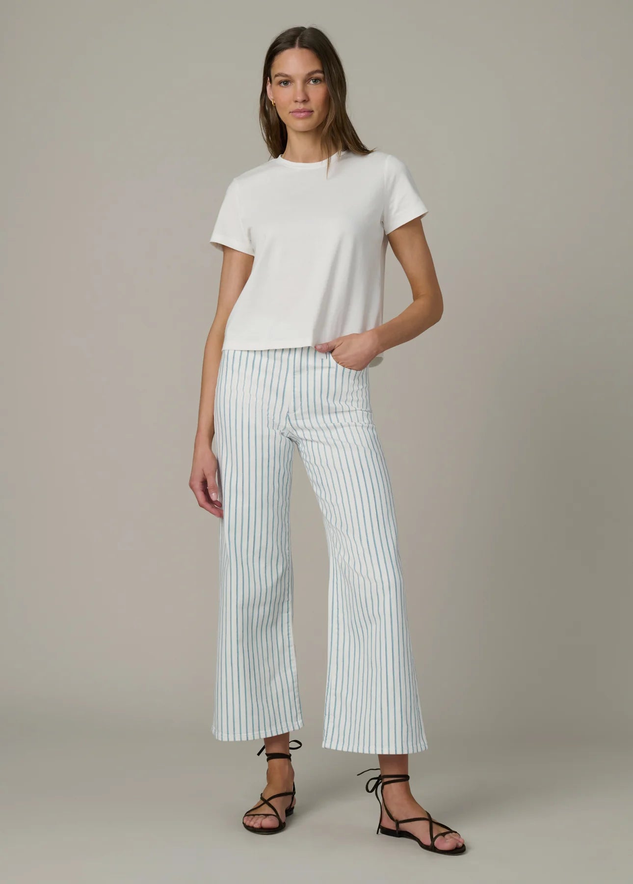 The Mia - High Rise Wide Leg Ankle - Blue Multi Stripe