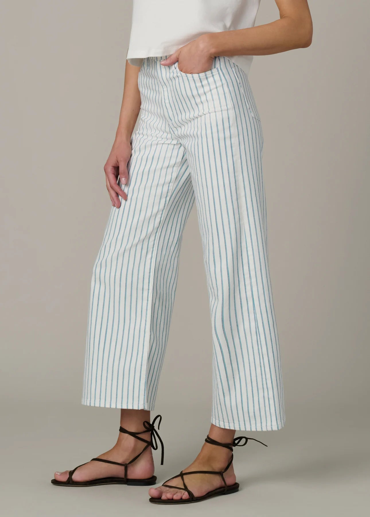 The Mia - High Rise Wide Leg Ankle - Blue Multi Stripe