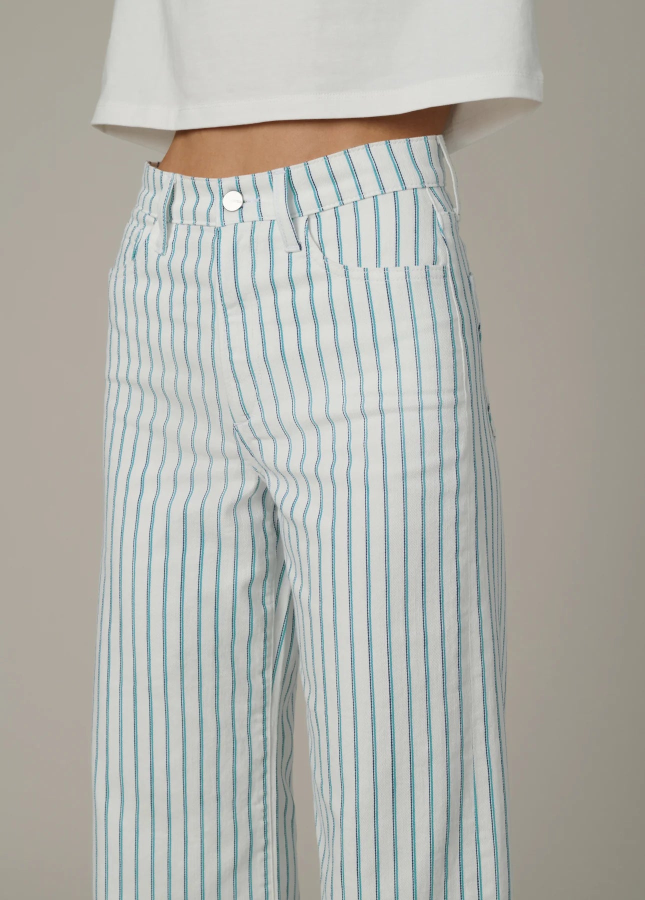 The Mia - High Rise Wide Leg Ankle - Blue Multi Stripe