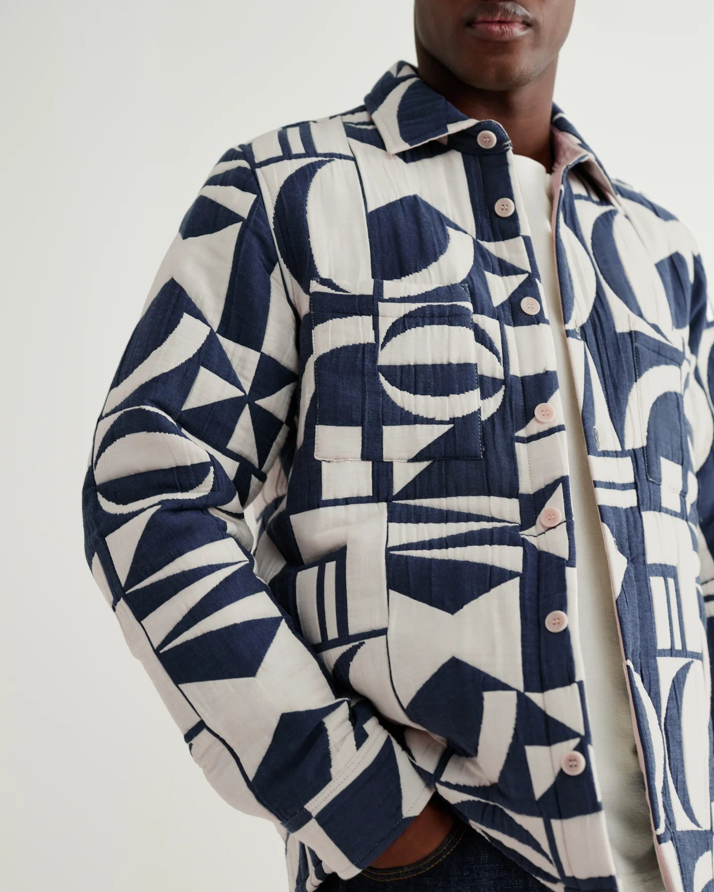 Otto Quilted Jacquard Overshirt - Blue and Ecru