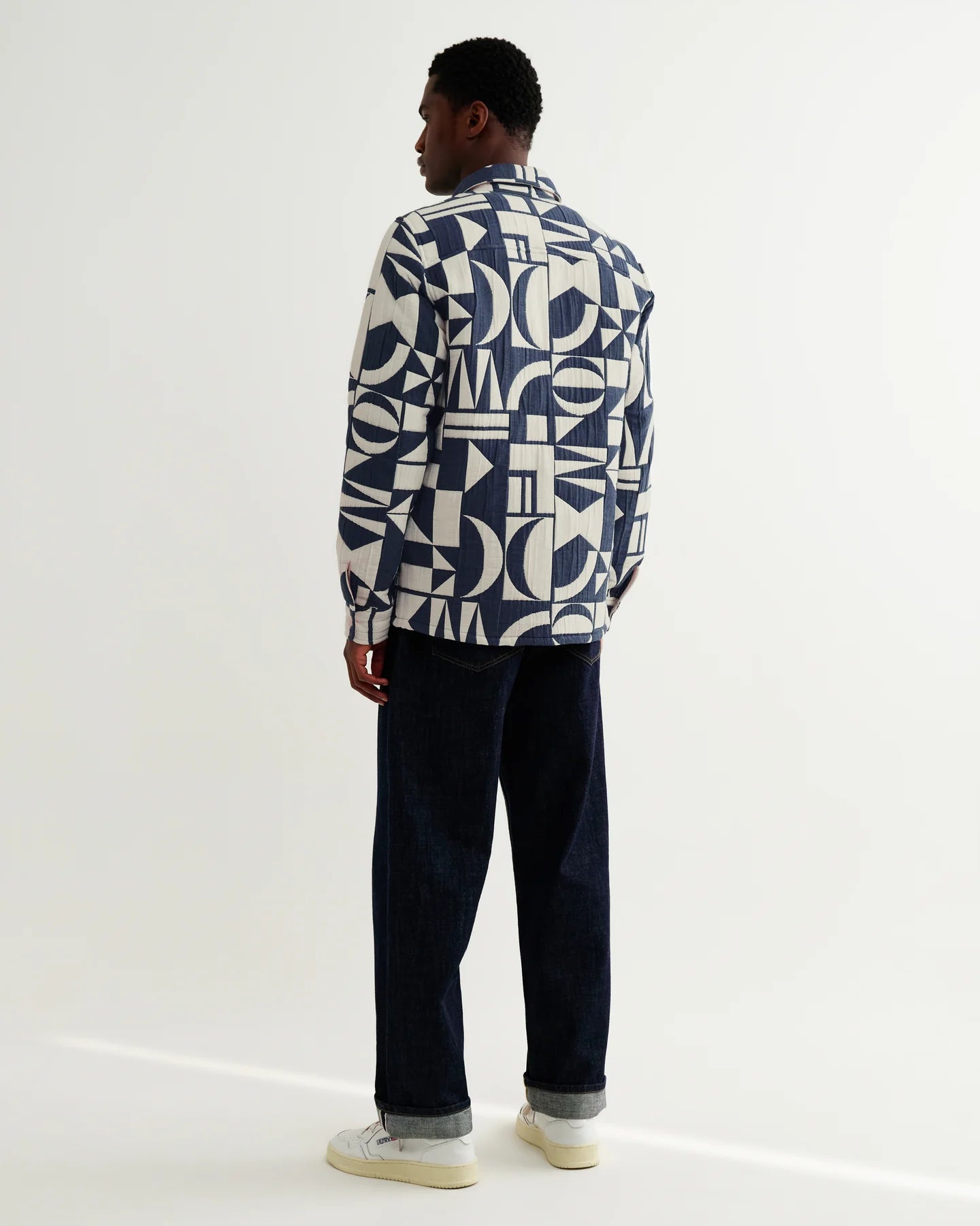 Otto Quilted Jacquard Overshirt - Blue and Ecru