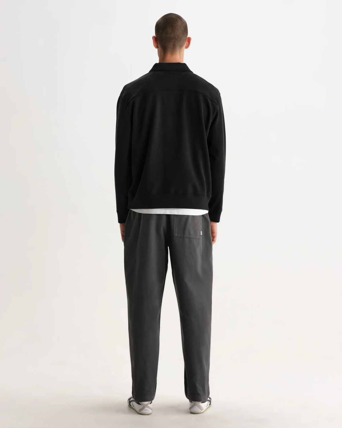Reeve - Washed Black Loopback Organic Cotton Collared Sweatshirt