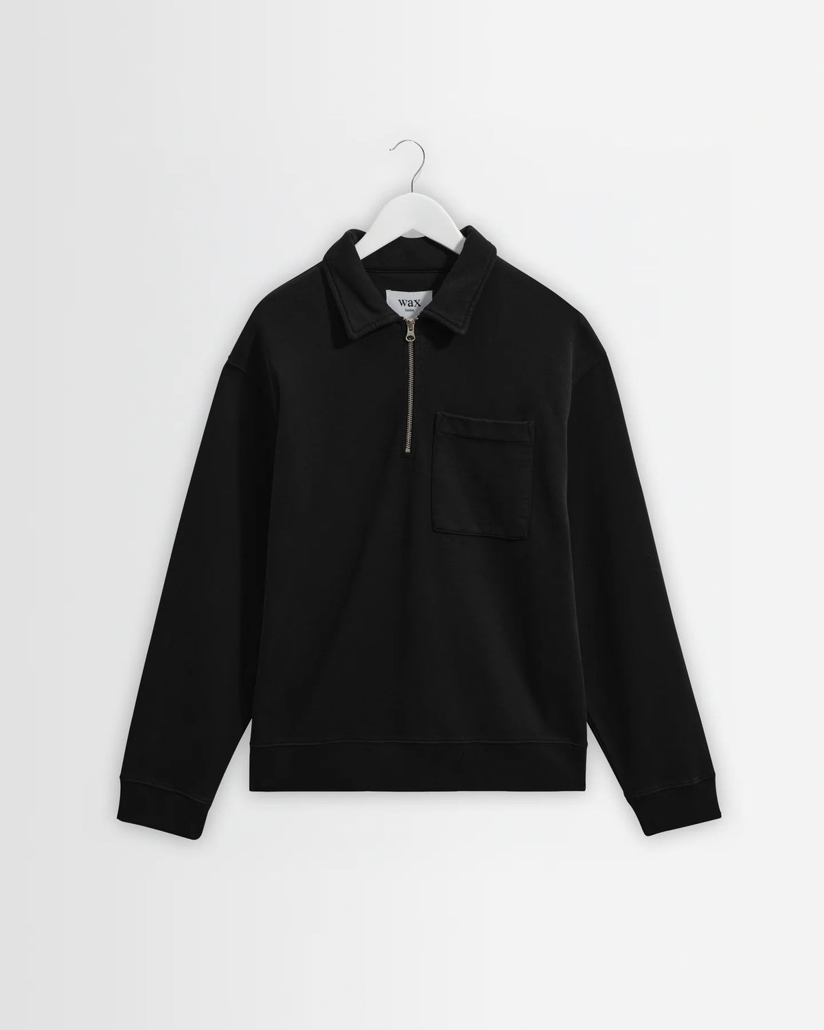 Reeve - Washed Black Loopback Organic Cotton Collared Sweatshirt