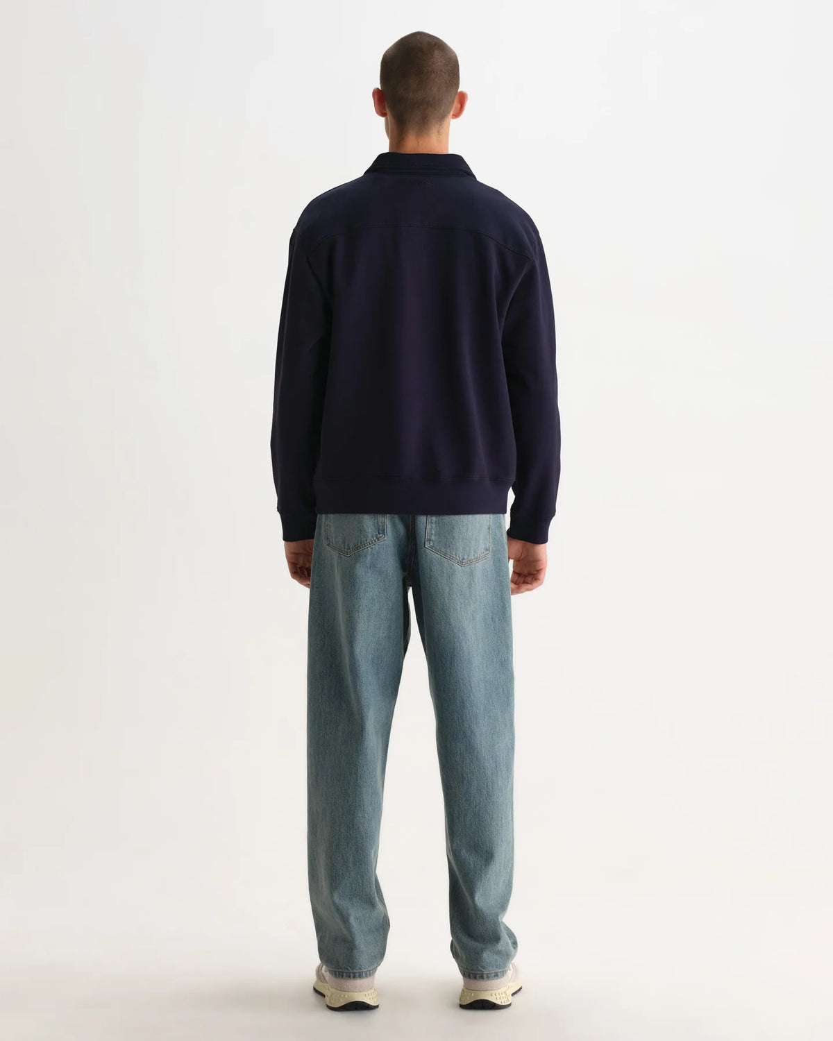Reeve - Washed Navy Loopback Organic Cotton Collared Sweatshirt