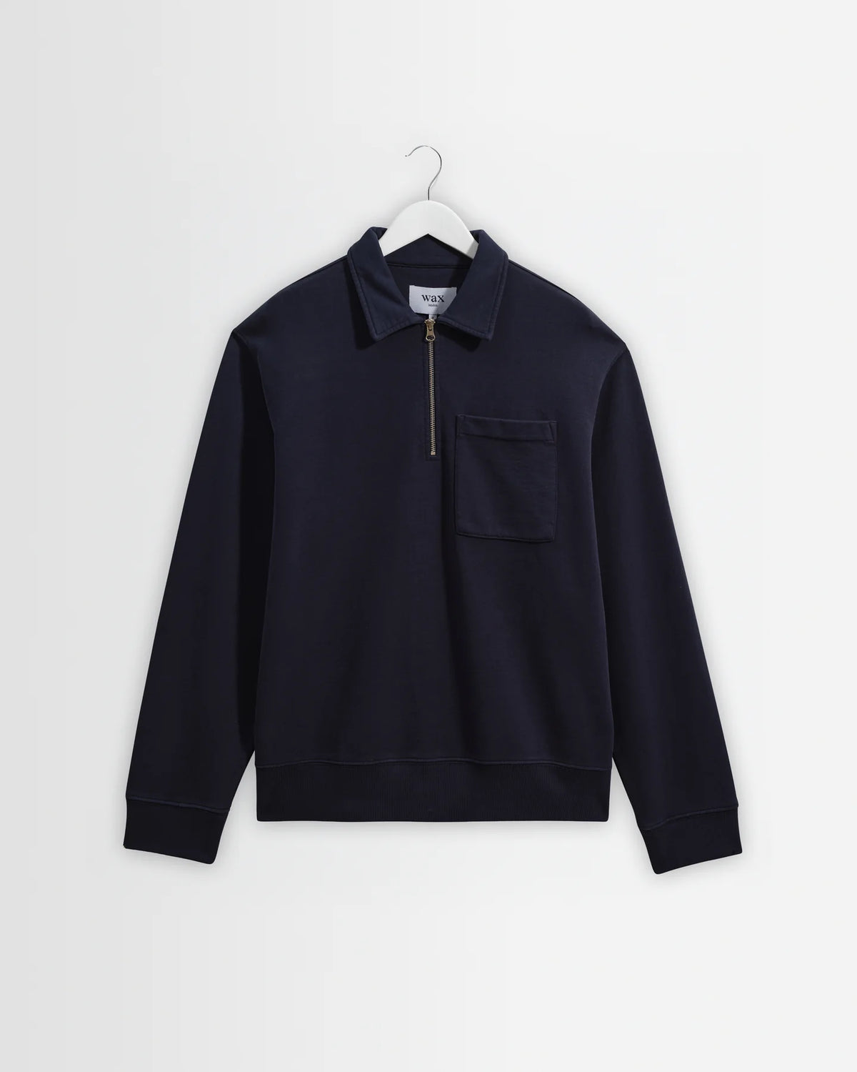 Reeve - Washed Navy Loopback Organic Cotton Collared Sweatshirt
