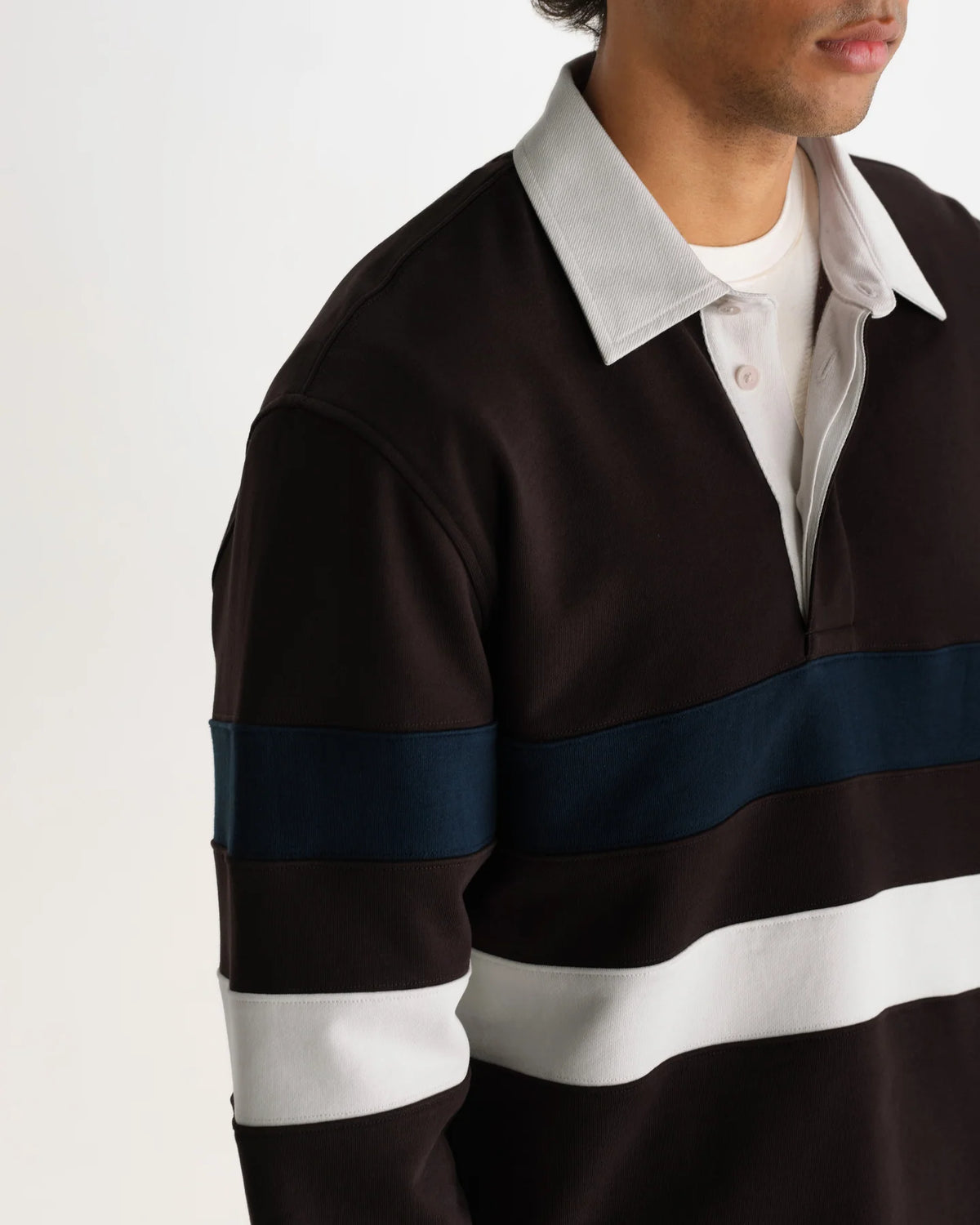 Rowhill - Brown And Navy Stripe Loopback Rugby Shirt