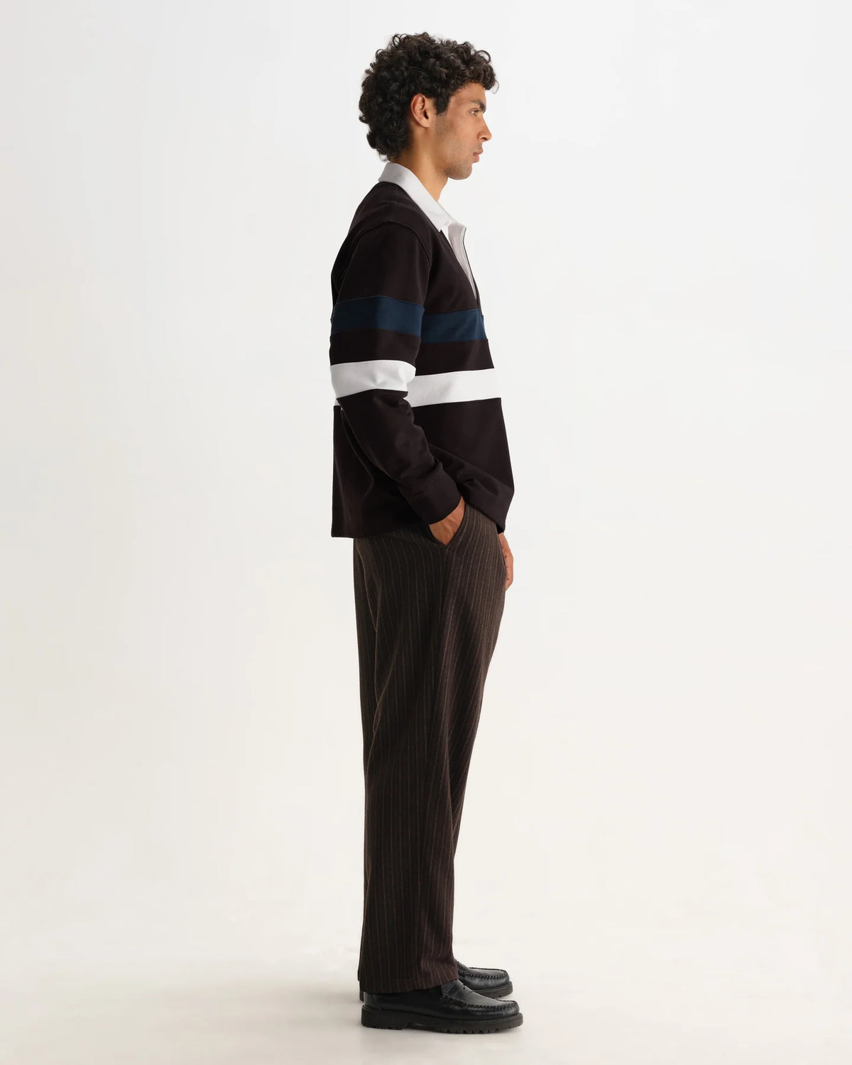 Rowhill - Brown And Navy Stripe Loopback Rugby Shirt