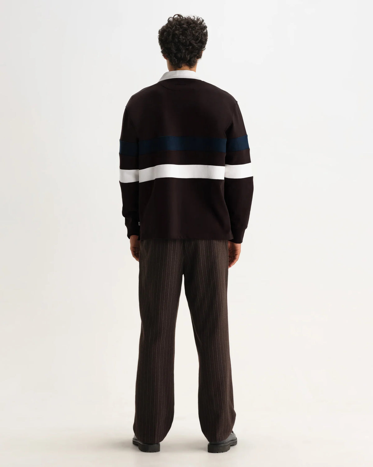 Rowhill - Brown And Navy Stripe Loopback Rugby Shirt