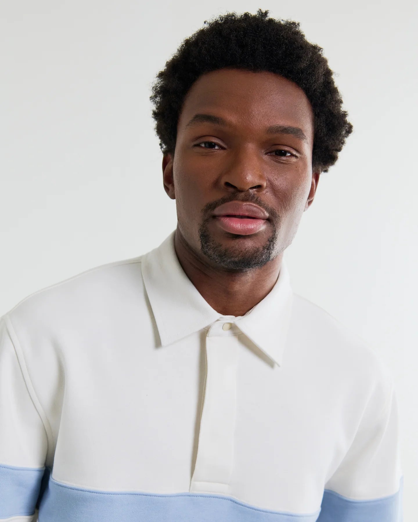 Rowhill Loopback Rugby Shirt - Ecru and Light Blue Stripe