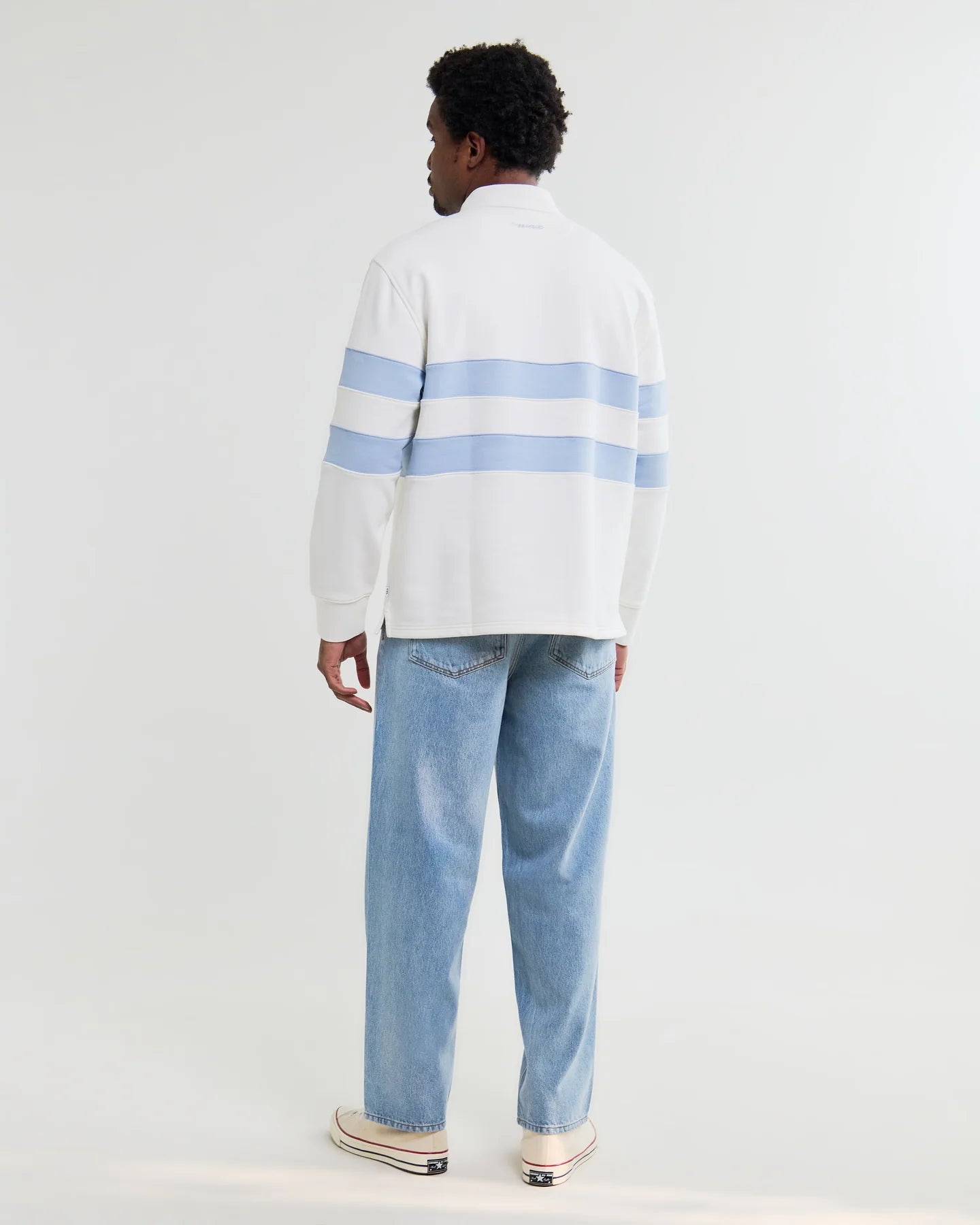 Rowhill Loopback Rugby Shirt - Ecru and Light Blue Stripe