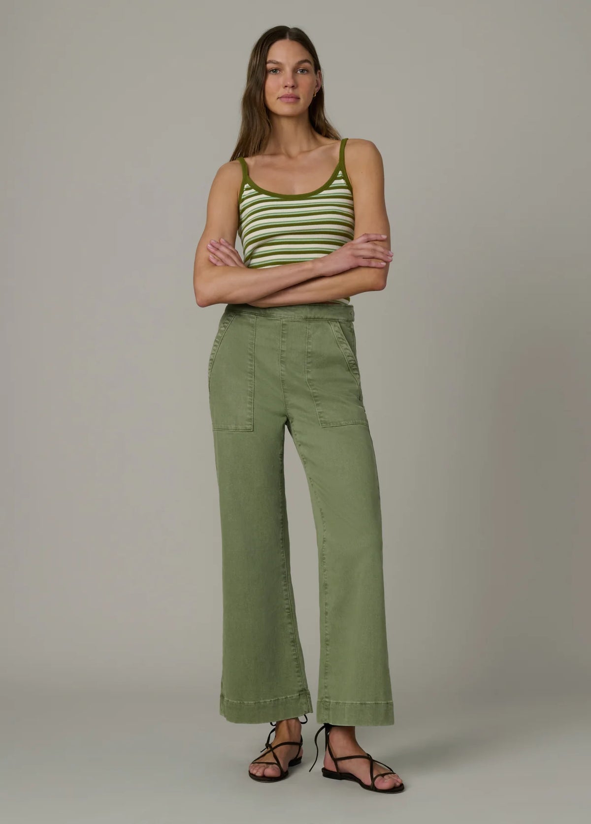 The Side Zip Wide Leg Ankle - Pesto