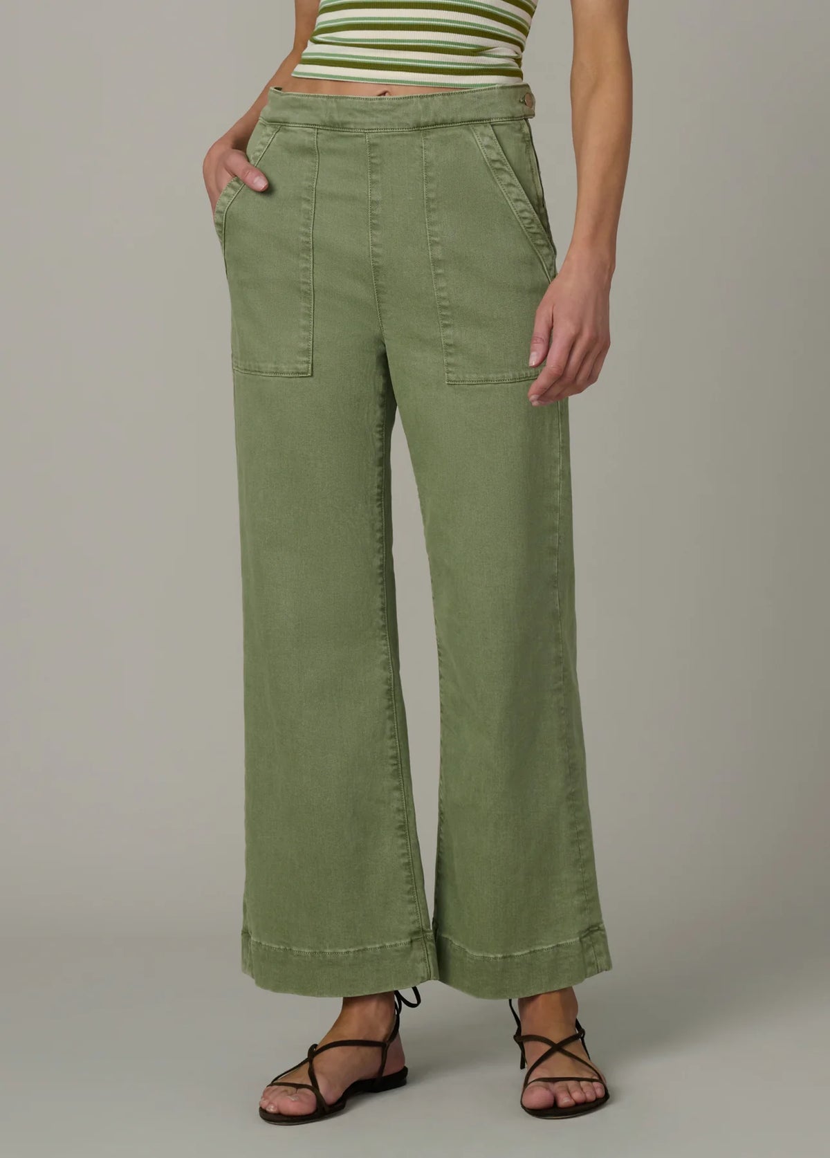 The Side Zip Wide Leg Ankle - Pesto