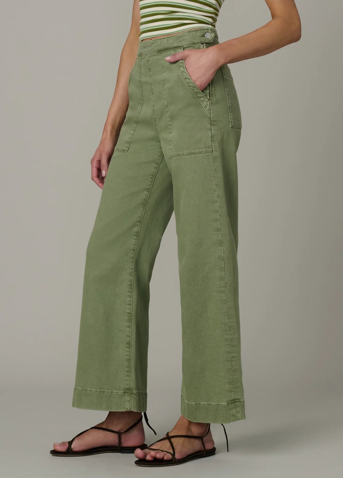 The Side Zip Wide Leg Ankle - Pesto