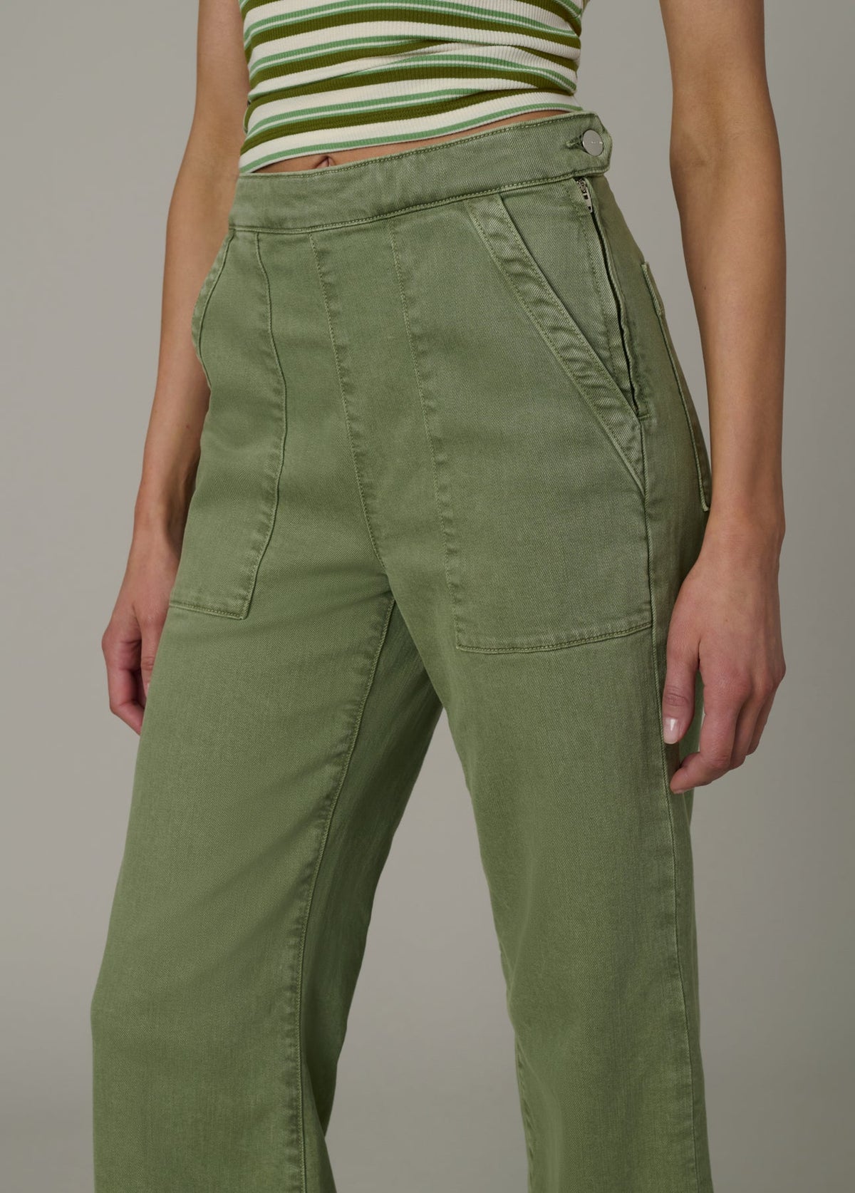 The Side Zip Wide Leg Ankle - Pesto