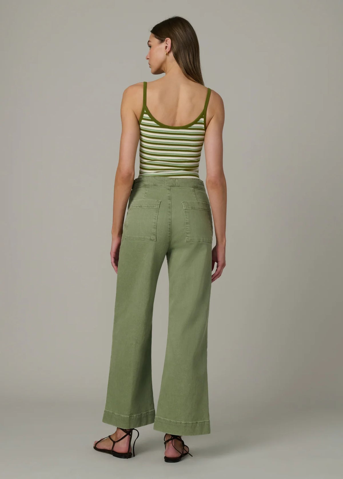 The Side Zip Wide Leg Ankle - Pesto