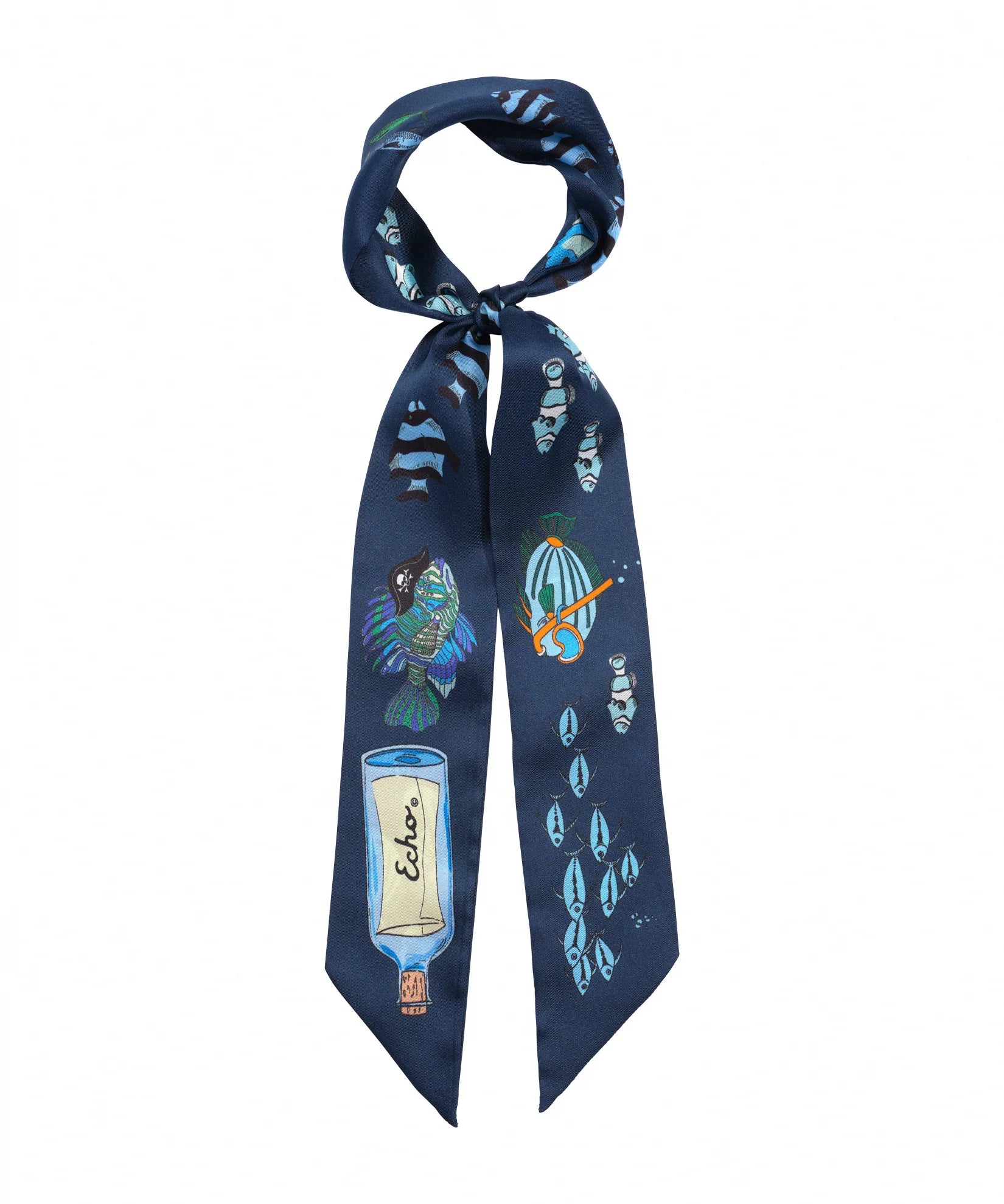 Lost At Sea Silk Ribbon Scarf - Navy