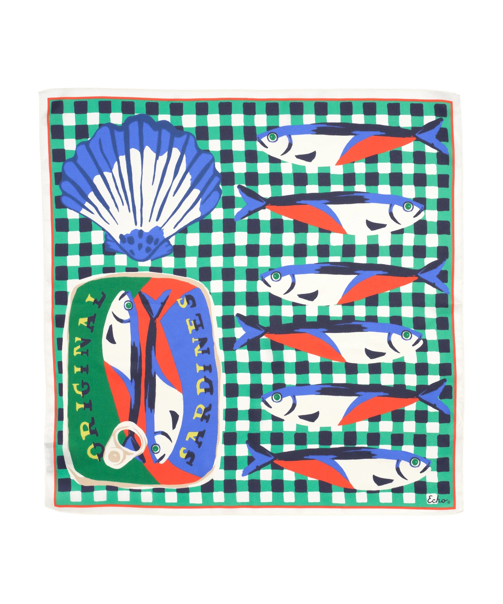 Tinned Fish Silk Bandana - Leaf Green