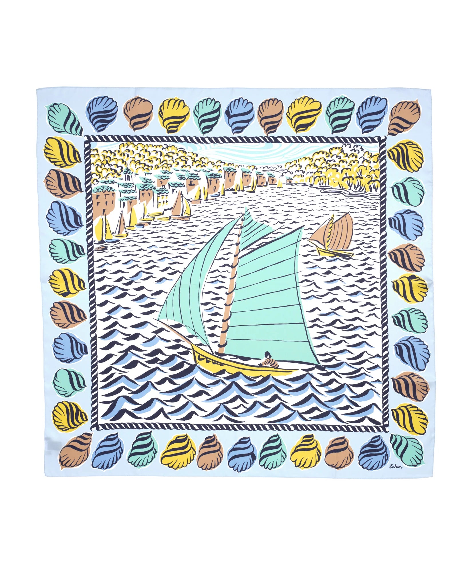 Sail Away 35" Silk Square Scarf - Chambray