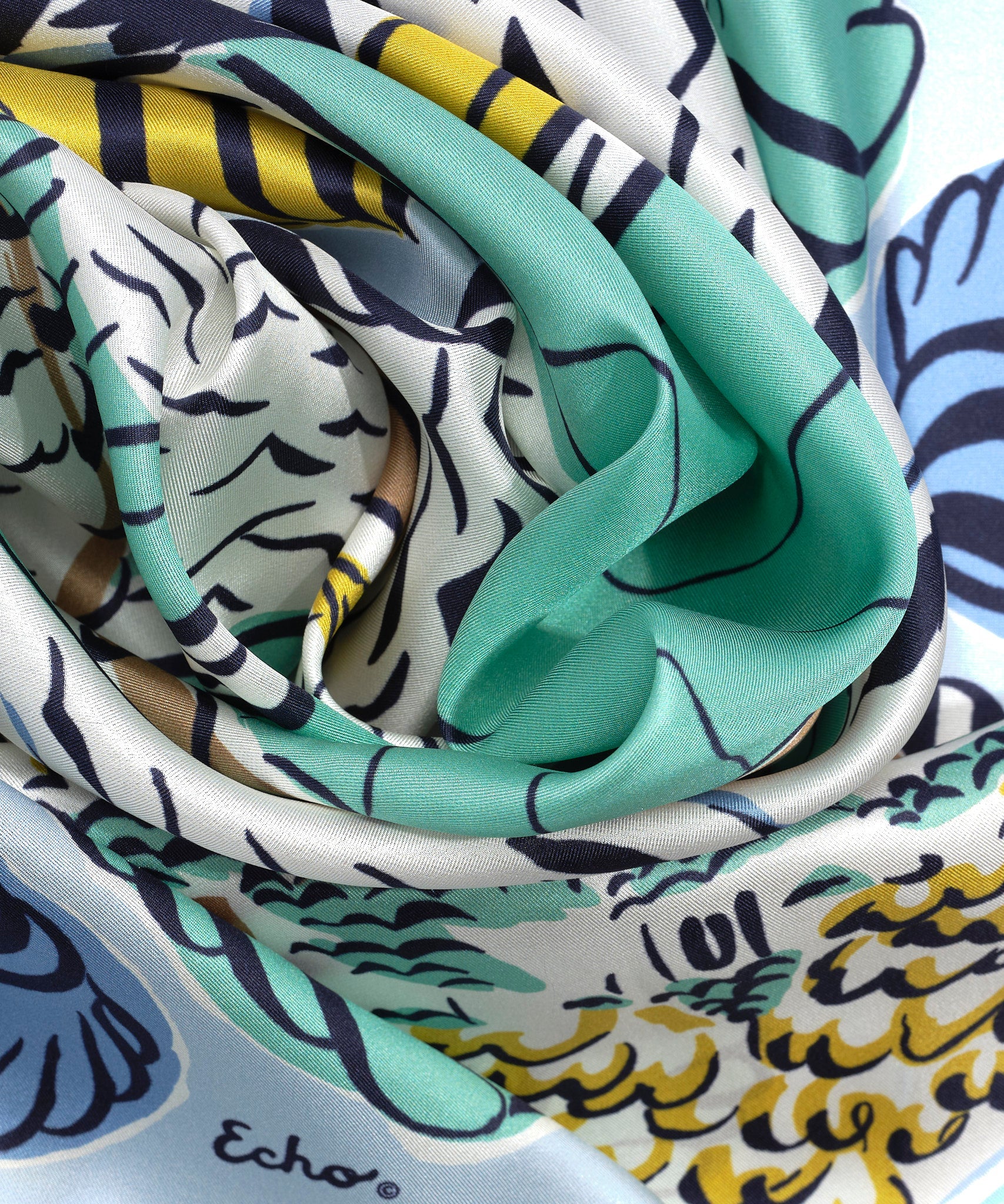 Sail Away 35" Silk Square Scarf - Chambray