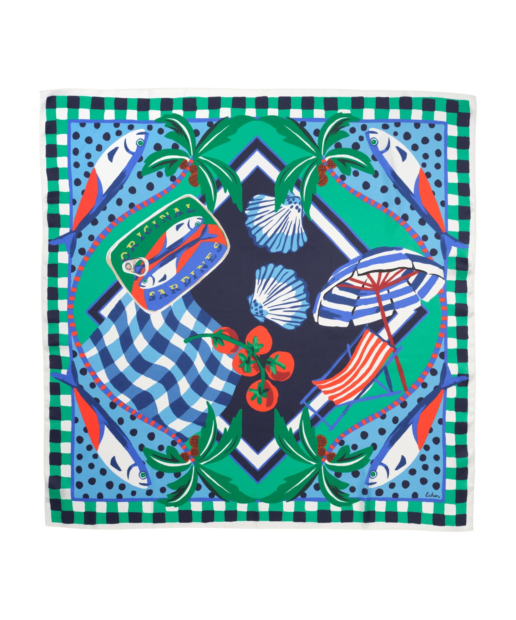 Beach Picnic 35" Silk Square Scarf - Ultramarine