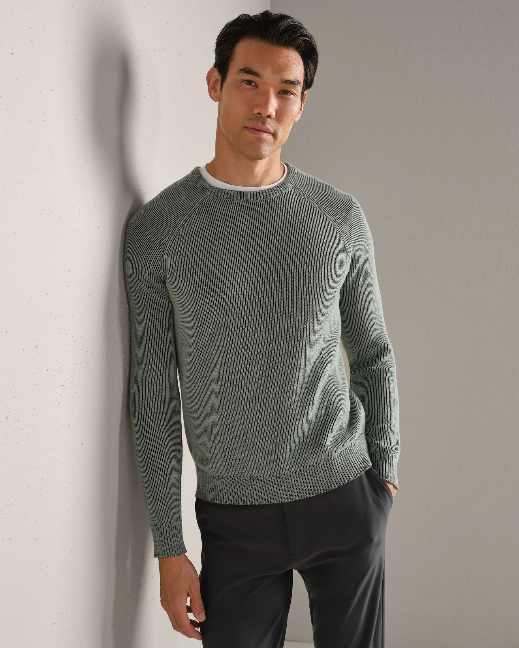 Rib Crewneck Sweater - Pine Gray