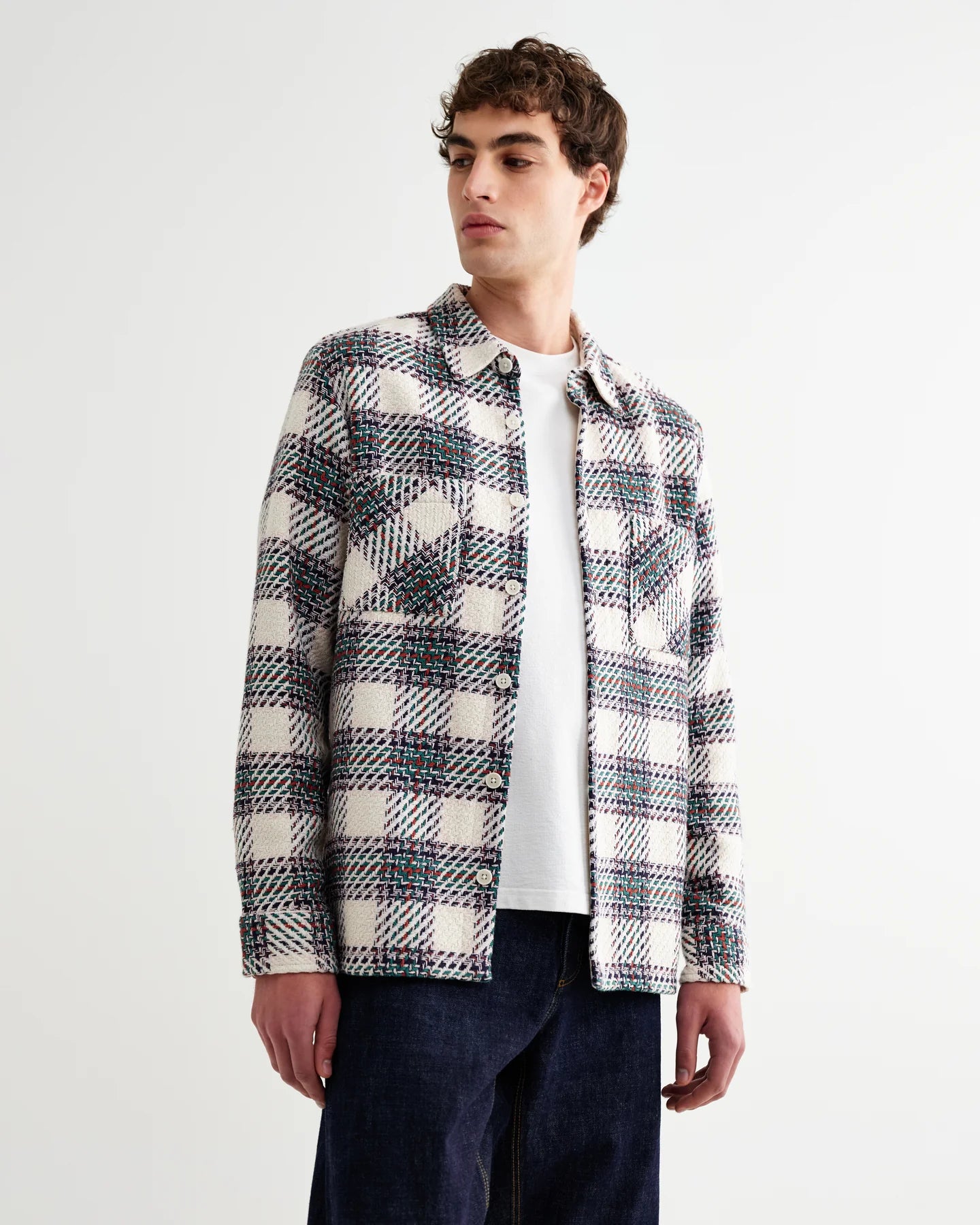 Whiting - Ecru And Green Hutton Check Overshirt