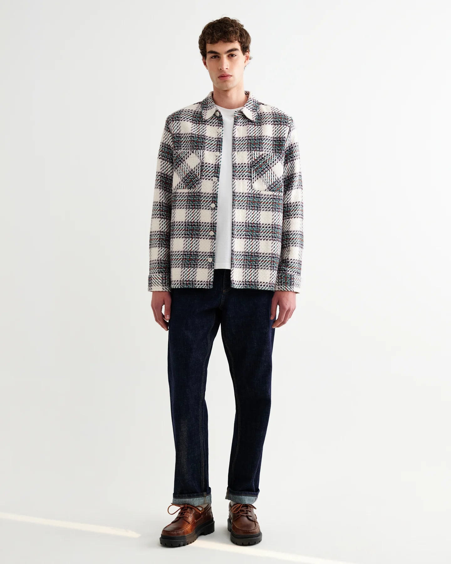 Whiting - Ecru And Green Hutton Check Overshirt