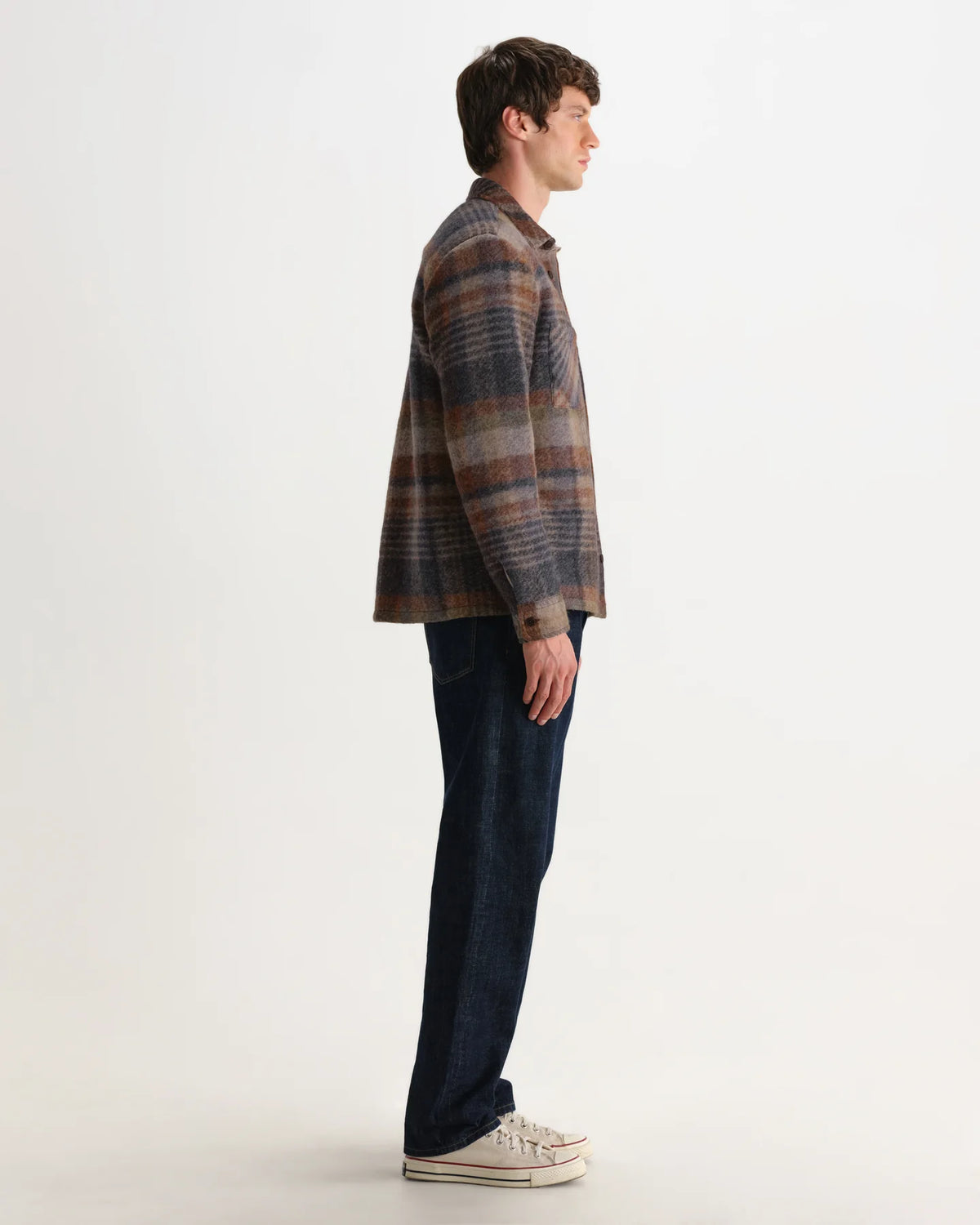 Whiting - Oatmeal And Multicolour Check Wool Blend Overshirt