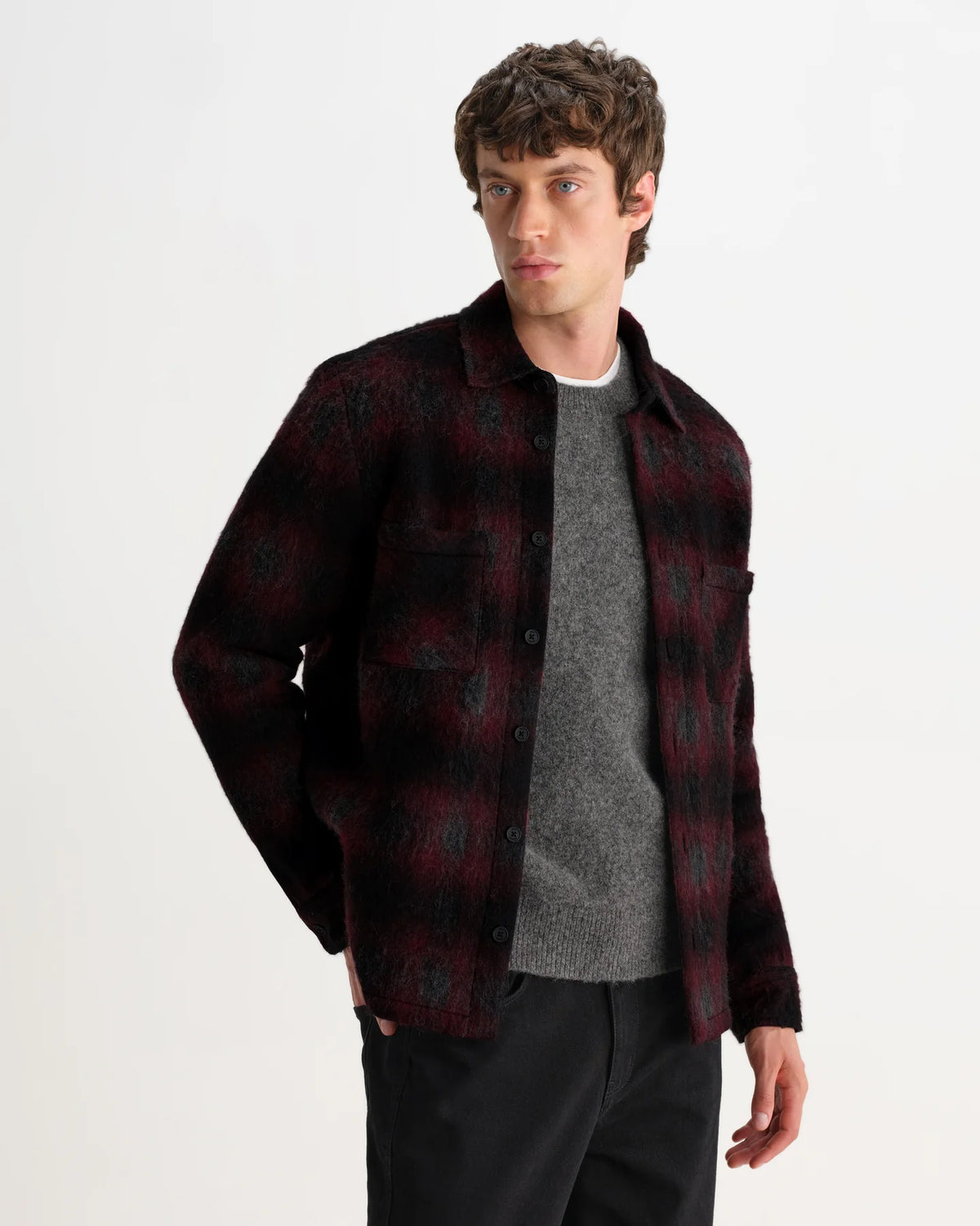 Whiting - Red And Black Elm Wool Blend Check Overshirt