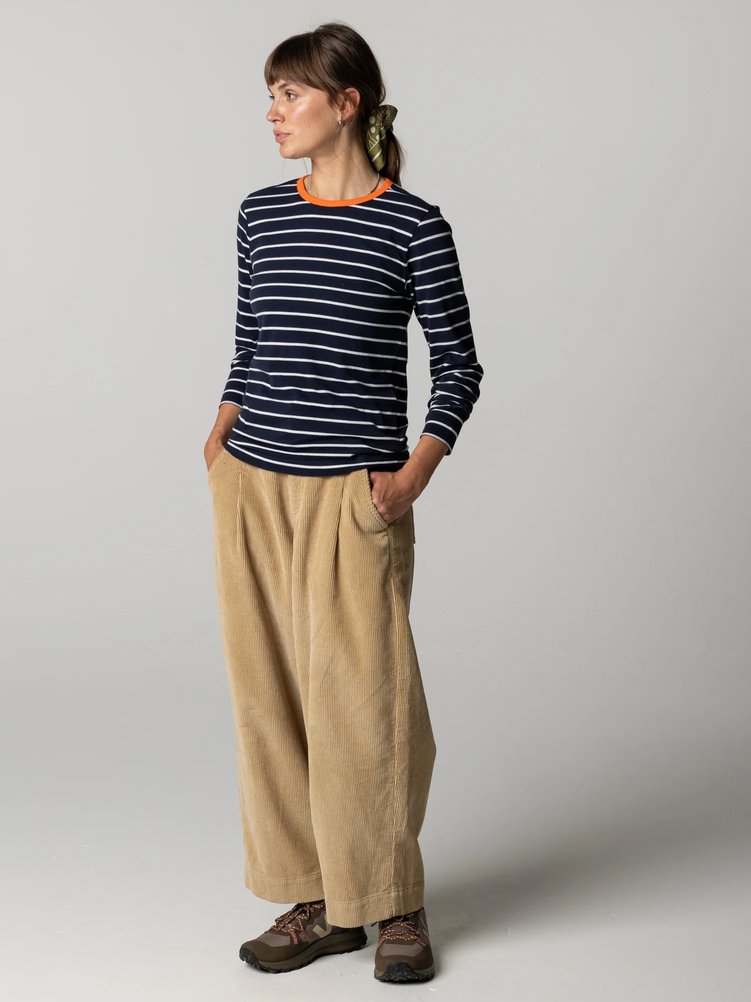 Women's Eldon Long Sleeve T-Shirt - Navy/Ecru/Flame
