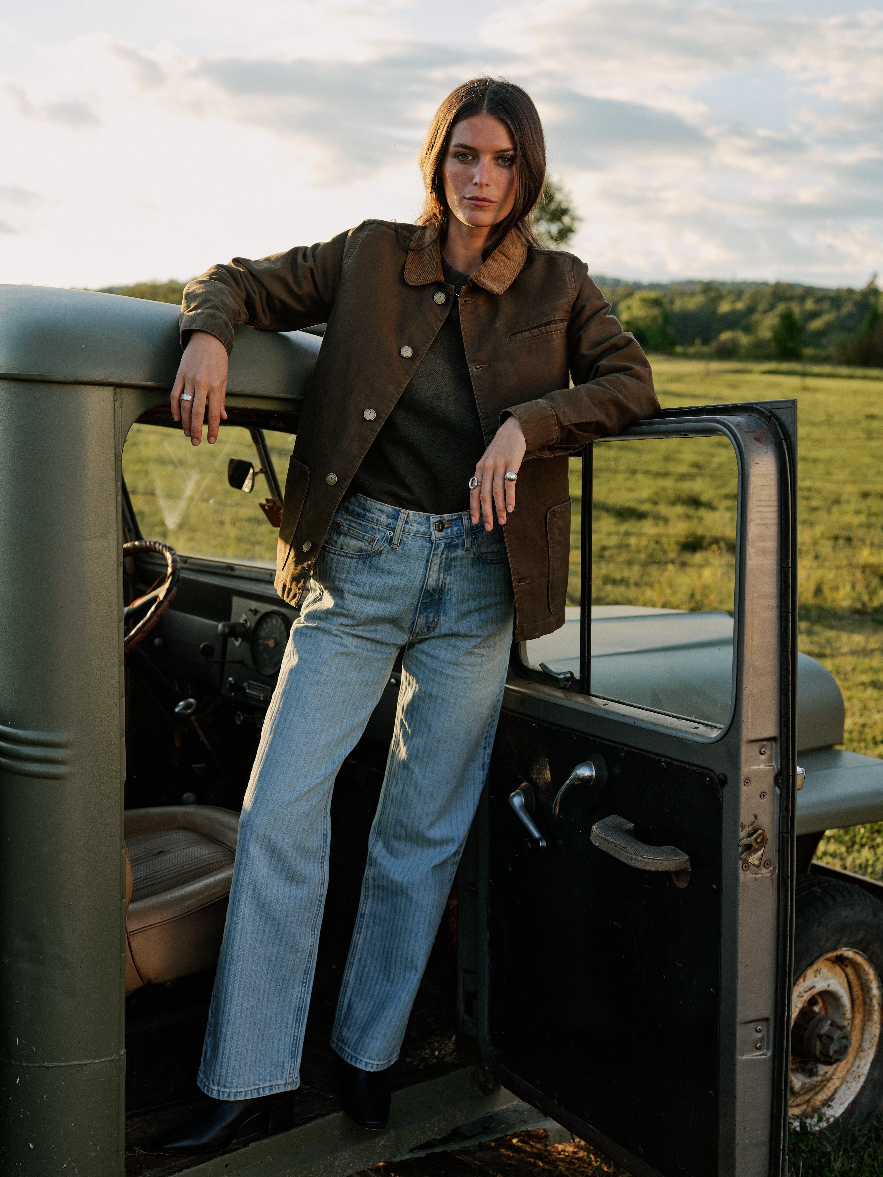 Women's Aiden Jean in Japanese Herringbone Selvedge - Faded Blue