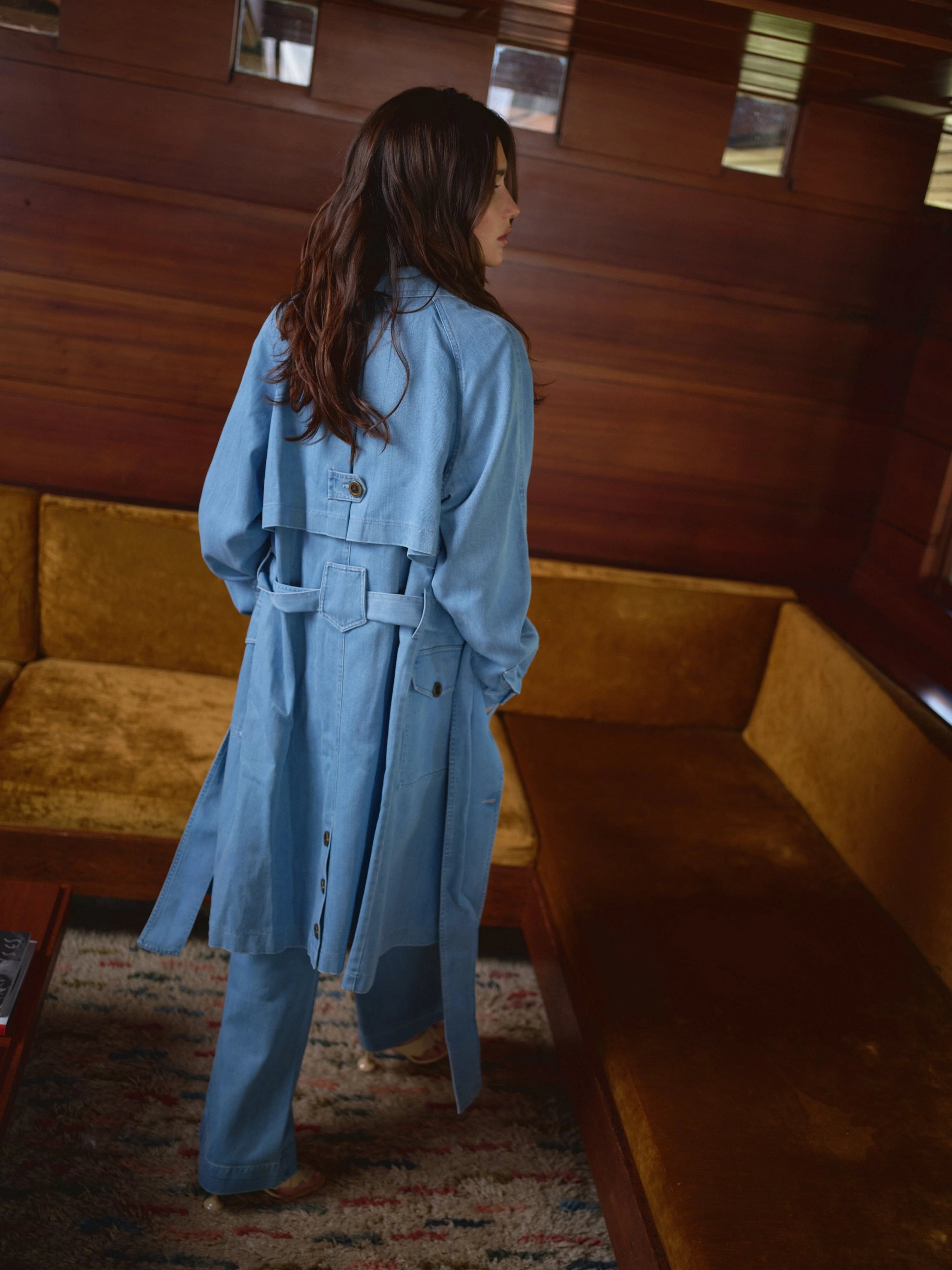 Amelie Trench Coat in Tencel Cotton Blend - Pale Blue