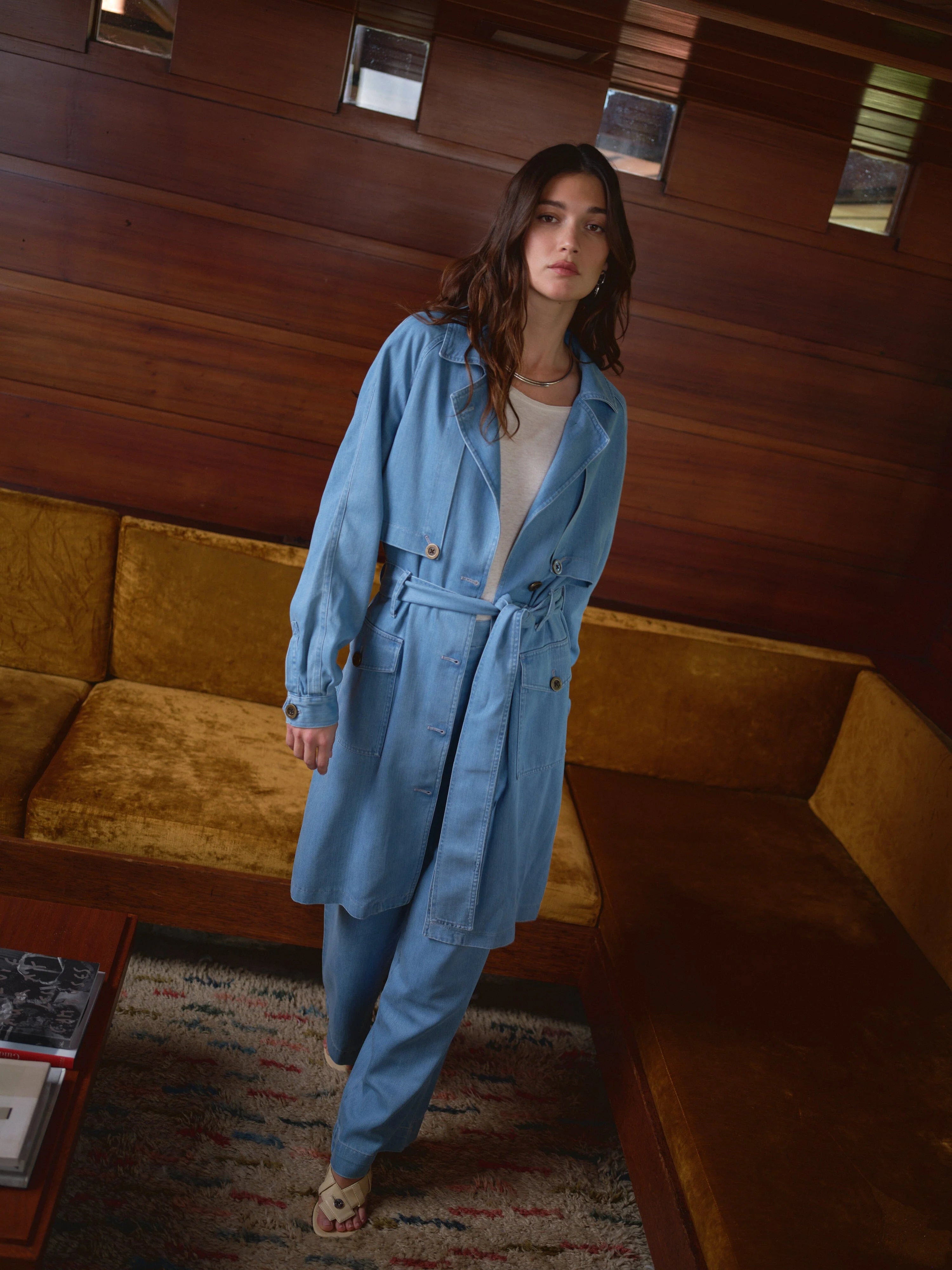 Amelie Trench Coat in Tencel Cotton Blend - Pale Blue