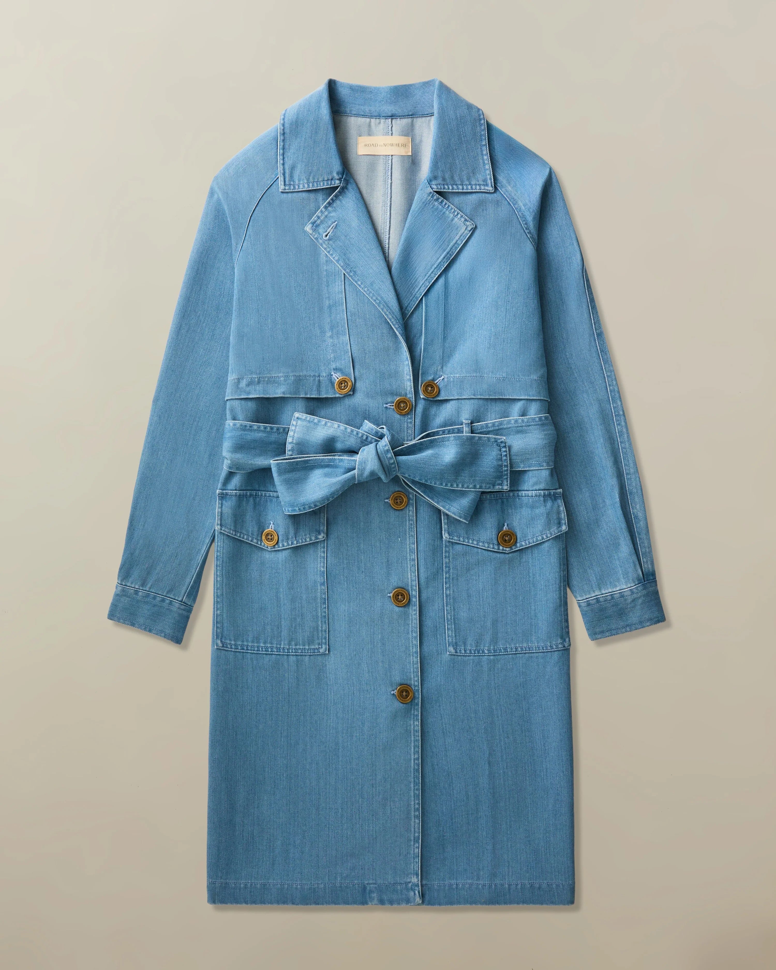 Amelie Trench Coat in Tencel Cotton Blend - Pale Blue