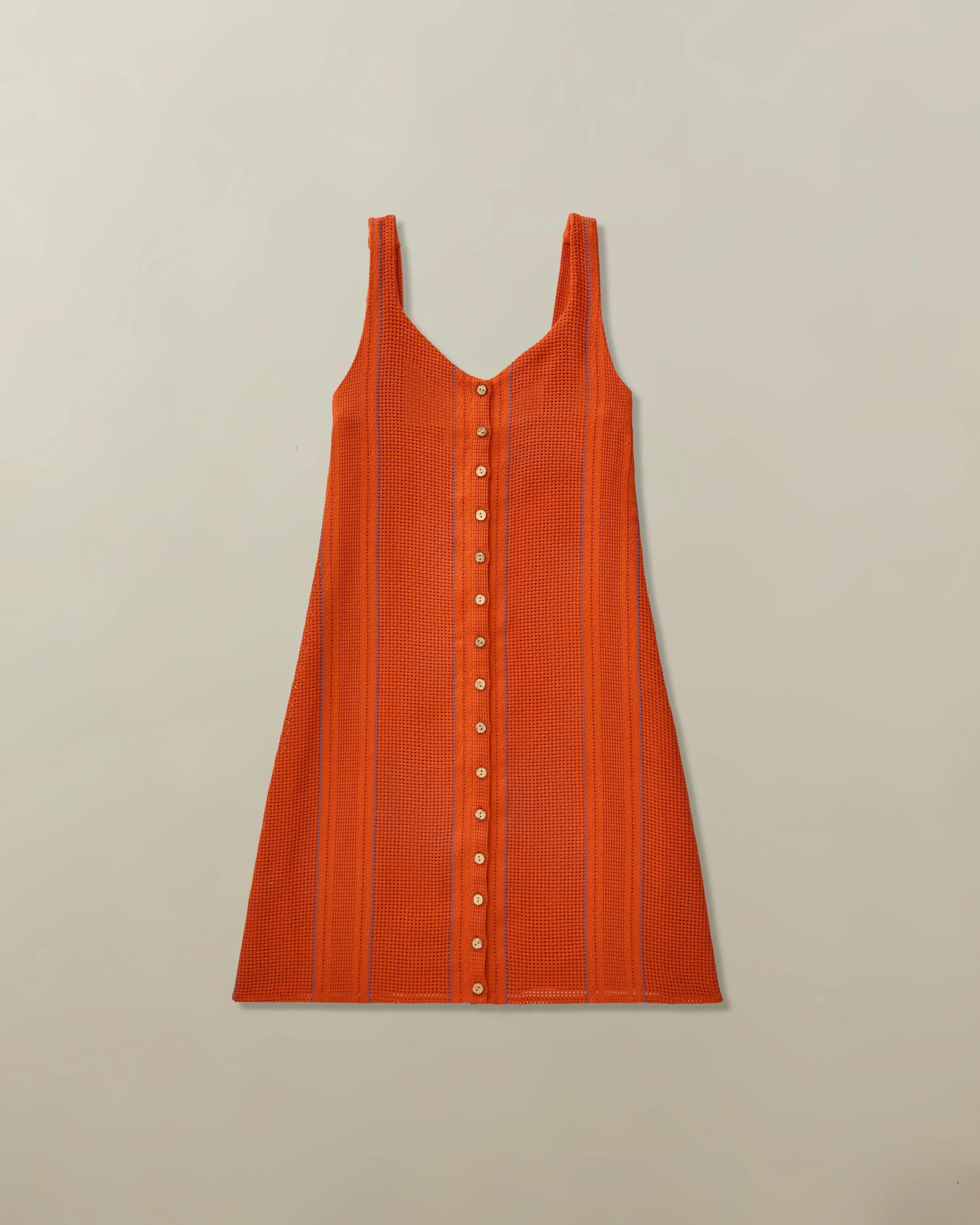 Ava Shift Dress in Cotton Woven - Tomato Stripe