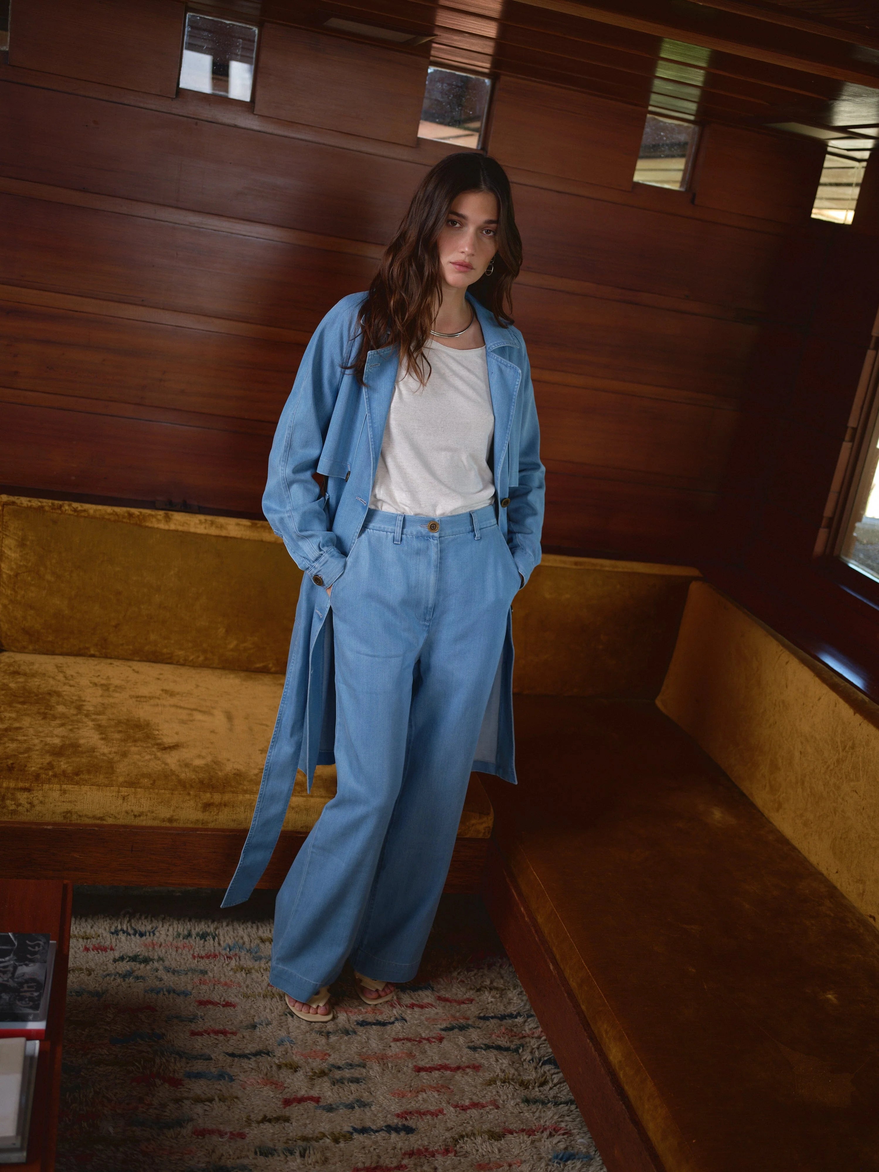 Bianca Pant in Tencel Cotton Blend - Pale Blue